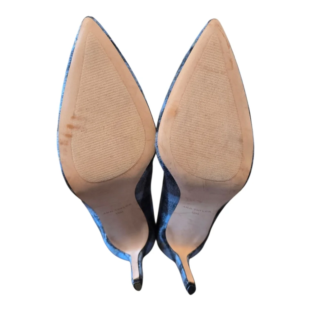Ann Taylor Azra D'Orsay Blue Grey Plaid High Heel Pumps 10 - Picture 7 of 8